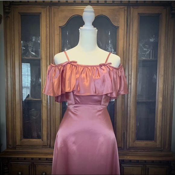 80s Pink Off-Shoulder Satin Dress, Sm - Picture 8 of 12